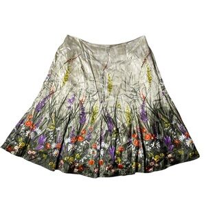 Chicos Silk Midi Skirt Womens Sz 12 Floral English Garden Berkeley purple